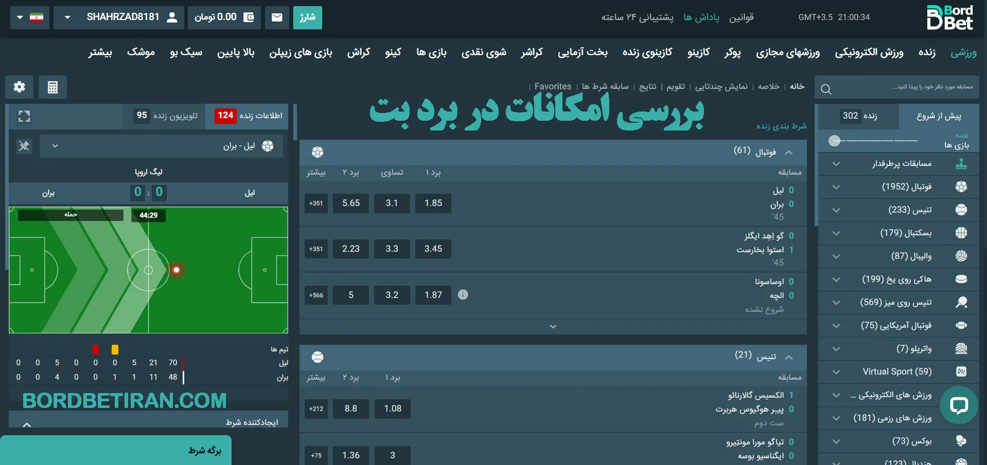 بررسی امکانات در برد بت